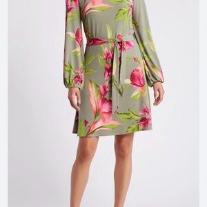 Tommy Bahama Green and Pink Floral Long Sleeve Dress